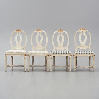 A set of four Gustavian chairs by M. Lundberg the elder (master in Stockholm 1775-1812).