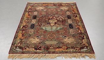 A rug, antique Kerman Laver figural, ca 209,5-211 x 131-133,5 cm.