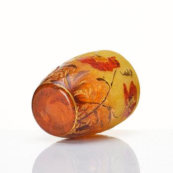 Daum, an Art Nouveau enamel painted cameo glass vase, Nancy, France.