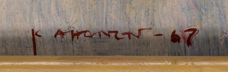 KOSTI AHONEN, collage, oil on board, signed and dated -67.