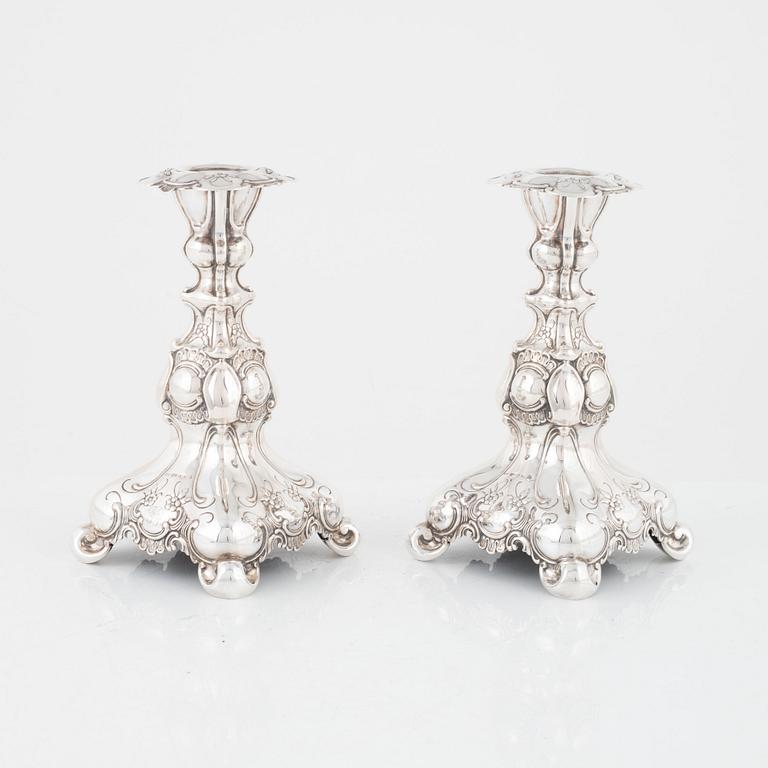 A pair of Baroque style Swedish silver candlesticks, mark of GAB, Stockholm 1946.