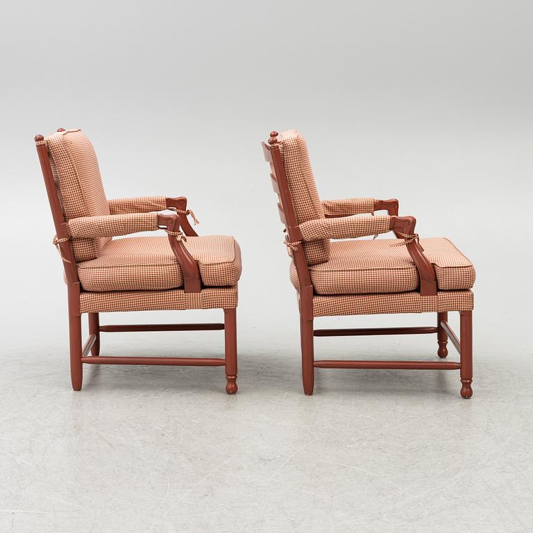 Armchairs, so-called Gripsholm armchairs, a pair, second half of the 20th century.