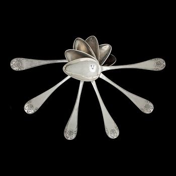 SKEDAR, 6 st, silver, Petter Wigren, Malmö.1822-1853. Vikt ca 314 g.