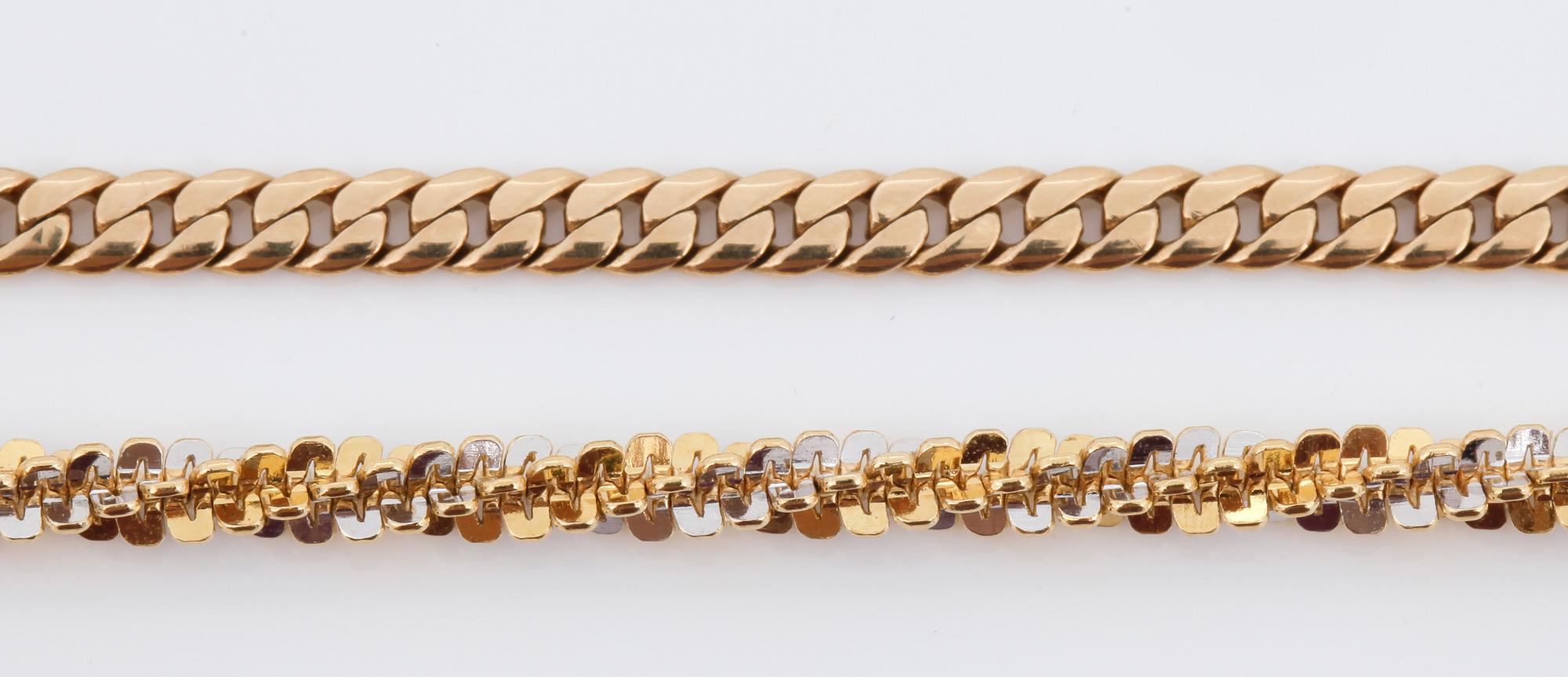 ARMBAND, 2 st, 18k guld, total vikt ca 12g.