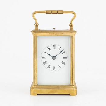 A brass carriage clock, 20th century.