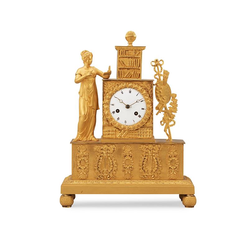 A French Empire early 19th century gilt bronze mantel clock.