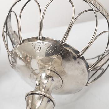 Fredrik Nymansson, a pair of confectionery bowls in silver and blue glass, Kristinehamn, Sweden, 1817.