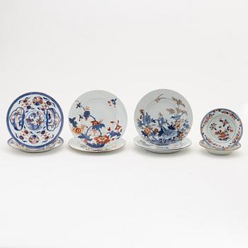 A group of seven (3+2+1+1) imari plates and two imari dessert dishes, Qing dynasty, 18th century.