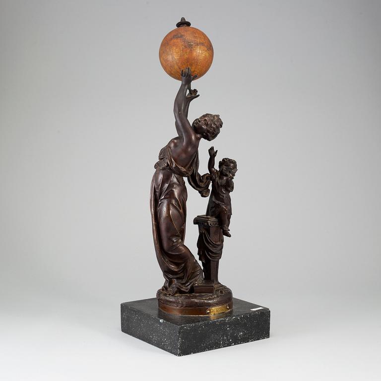 UNKNOWN ARTIST,SCULPTURE and A TERRESTRIAL GLOBE by E. Bertaux, Paris. Ca 1900.