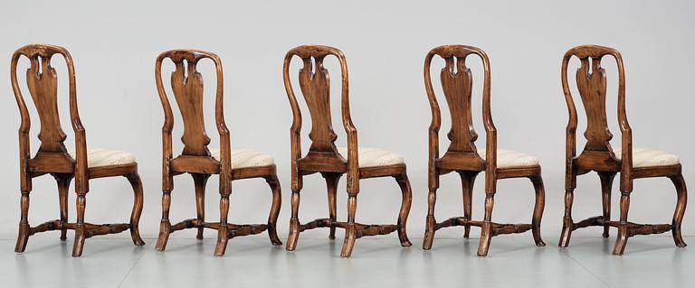 Five Swedish Rococo 18th Century chairs.