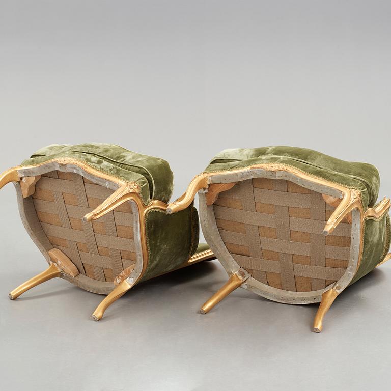 Two bergeres, one by Georges Jacob, Louis XV, the other one later.