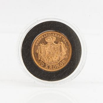 Gold coin Sweden, Oscar II 10 kr, 1883, mint error.