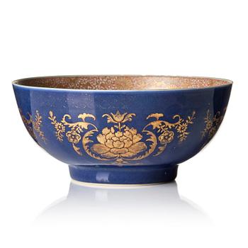1278. An underglaze blue and gold punch bowl, Qing dynasty, Qianlong (1736-95).