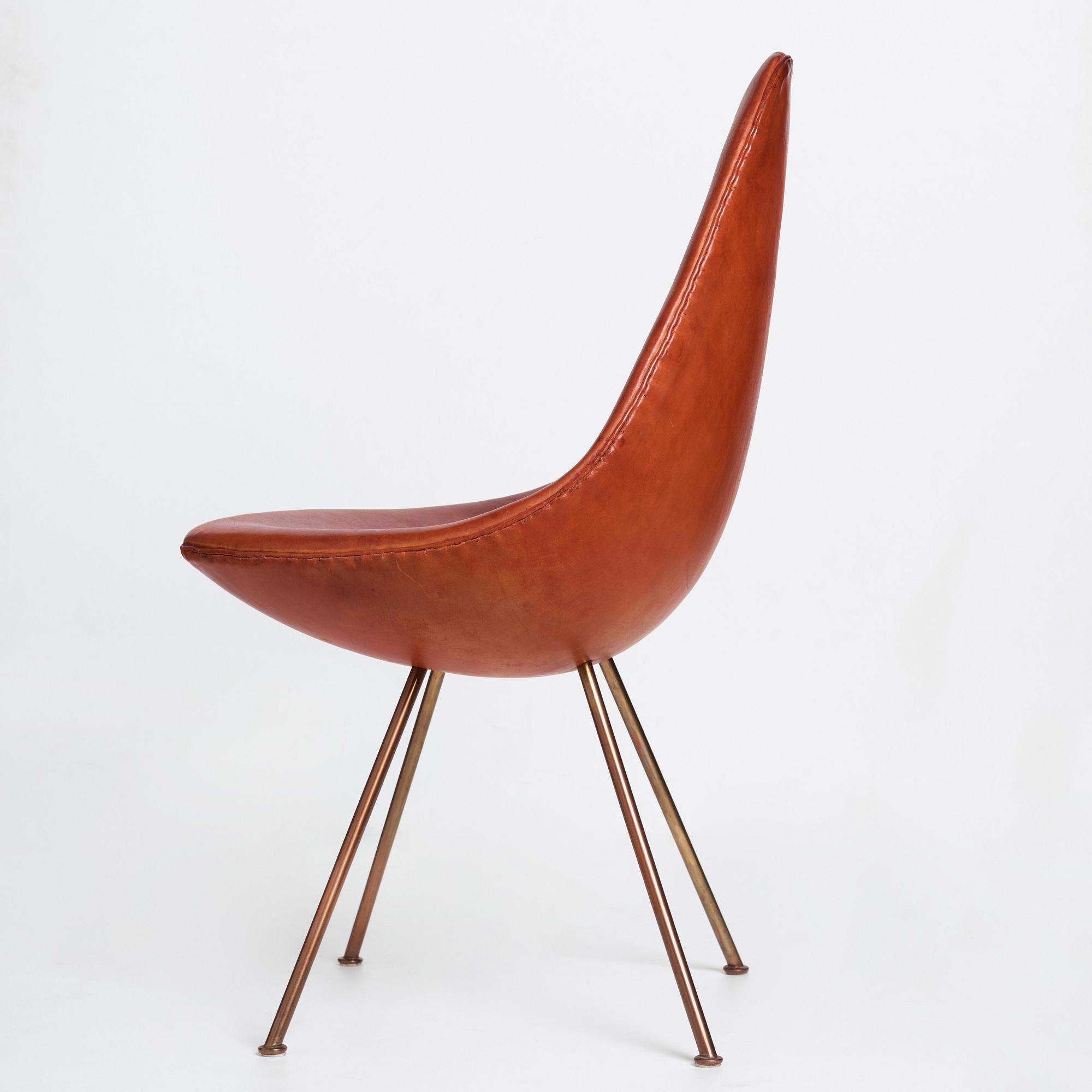 Arne Jacobsen, a cognac coloured leather "Drop chair", Fritz Hansen, Denmark 1964.