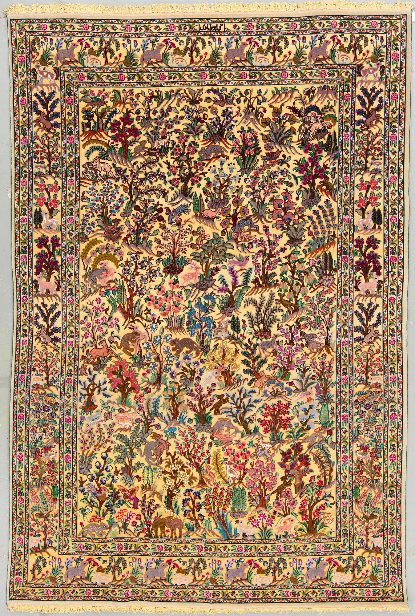 An oriental souf carpet, signed Ali pourabadi, around 295 x 195 cm.