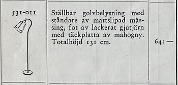 Bertil Brisborg, golvlampa, modell Triva "531-011", Nordiska Kompaniet, 1950-tal.