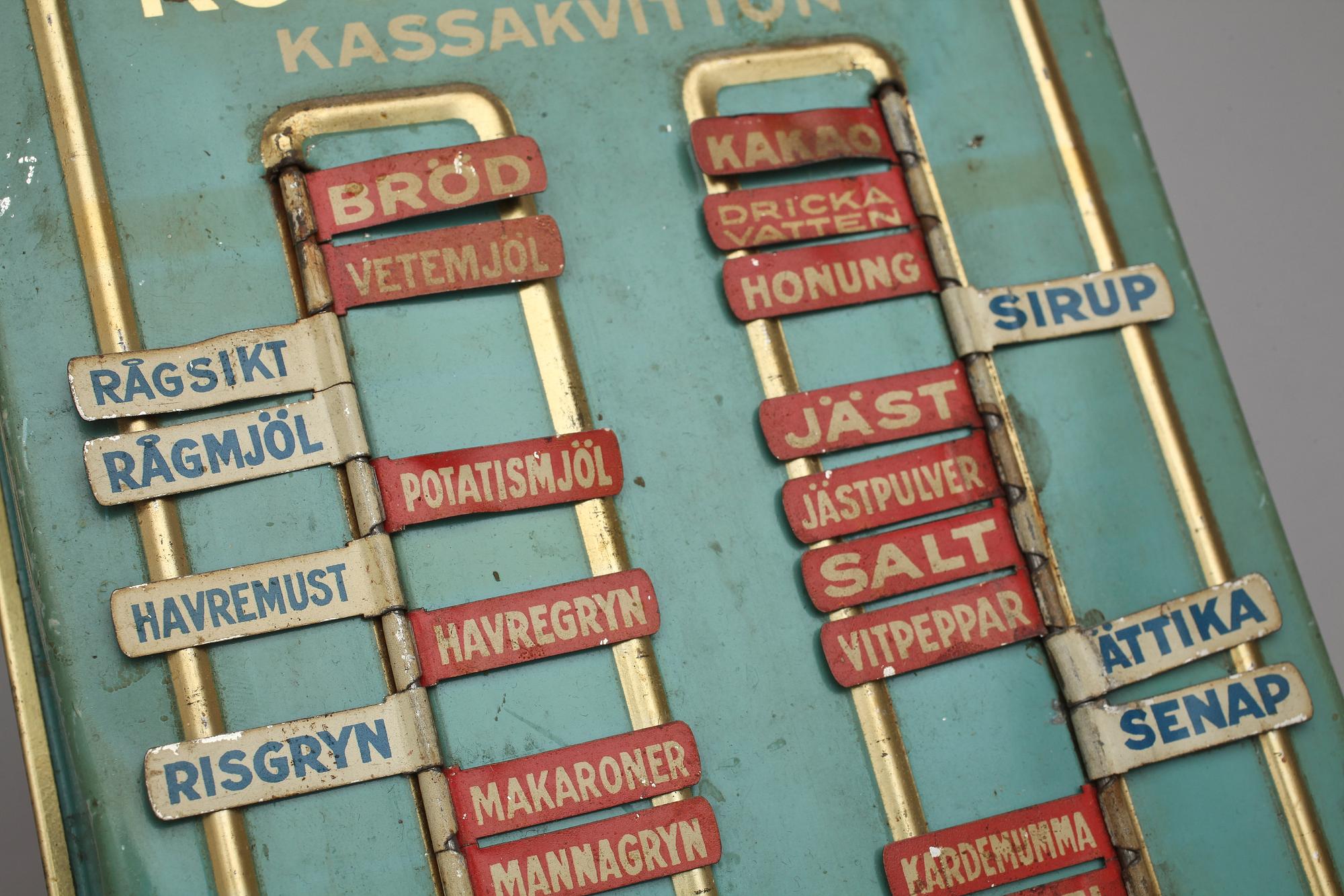 INKÖPSTAVLA TILL HUSHÅLLET, plåt, 1930/40-tal.
