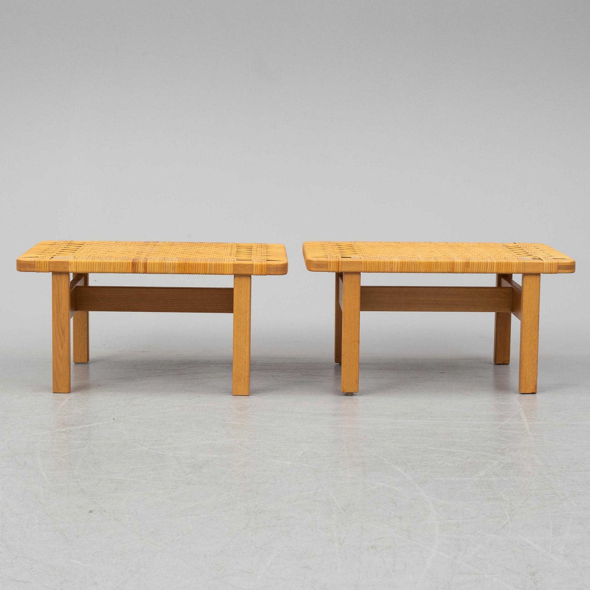 BØRGE MOGENSEN, a pair of benches/ tables, model 5273,  Fredericia stolefabrik, Denmark. Signed with labels.