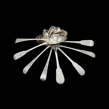 BÄRSKEDAR, 8 st, silver, England, 1700-tal. Total vikt ca 535 g.