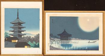 Tomikichirō Tokuriki, two woodblock prints, Japan, signed.