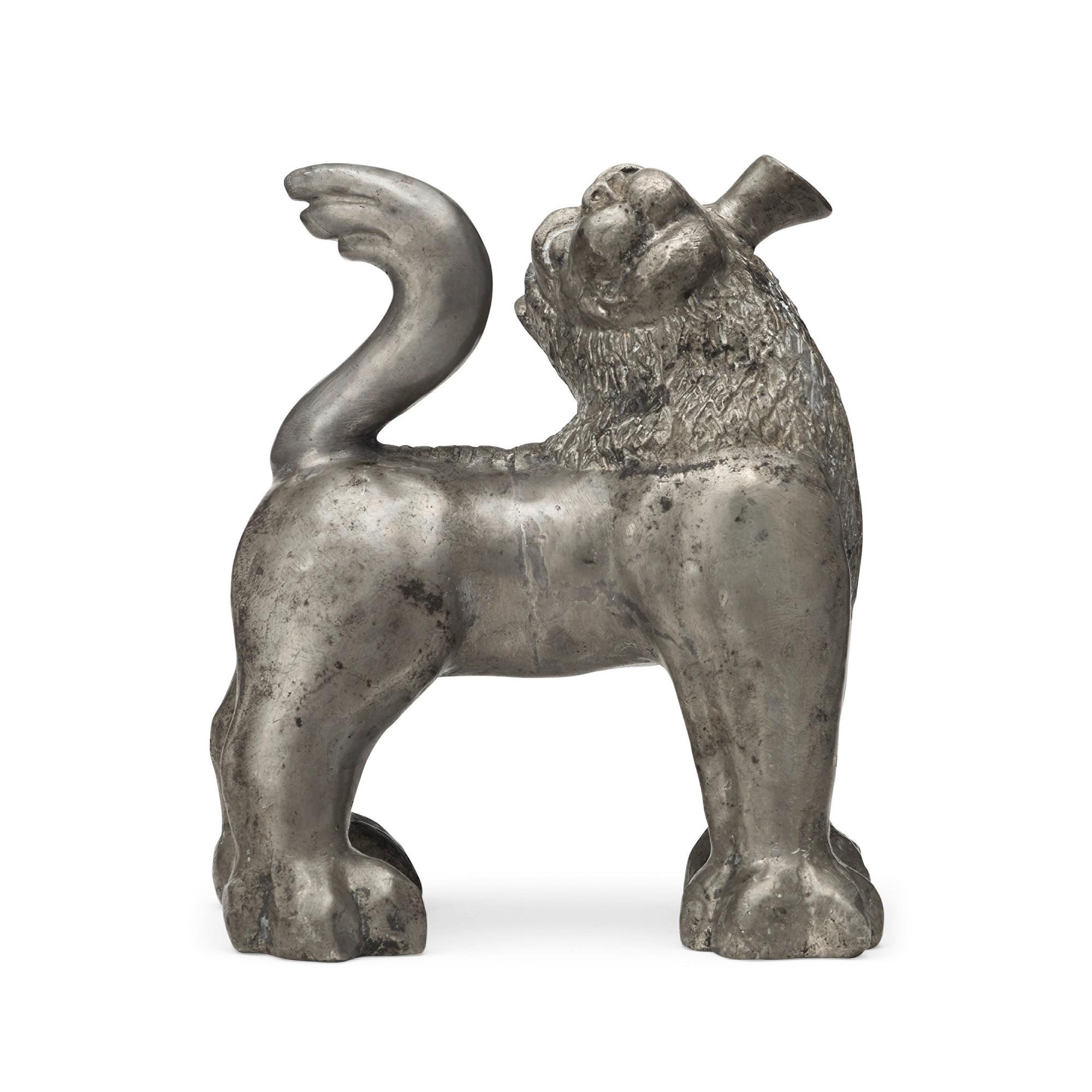 Anna Petrus, a pewter flask in the shape of a lion, Herman Bergman, Stockholm 1920's.