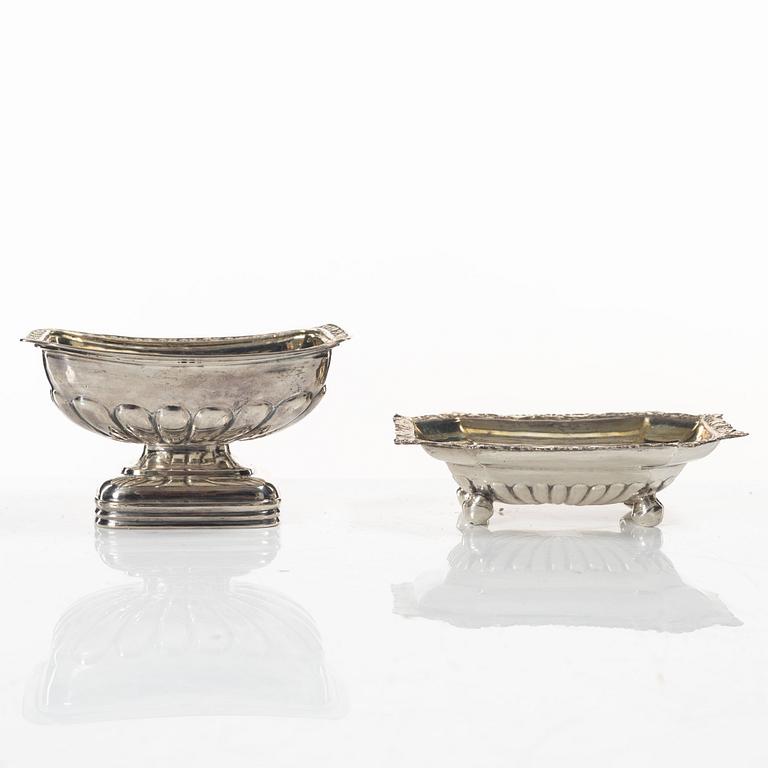 Two Russian silver salt cellars, 19th Century.