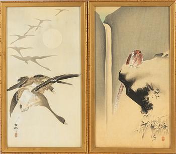 Ohara Koson, two woodblock prints, 20th century.