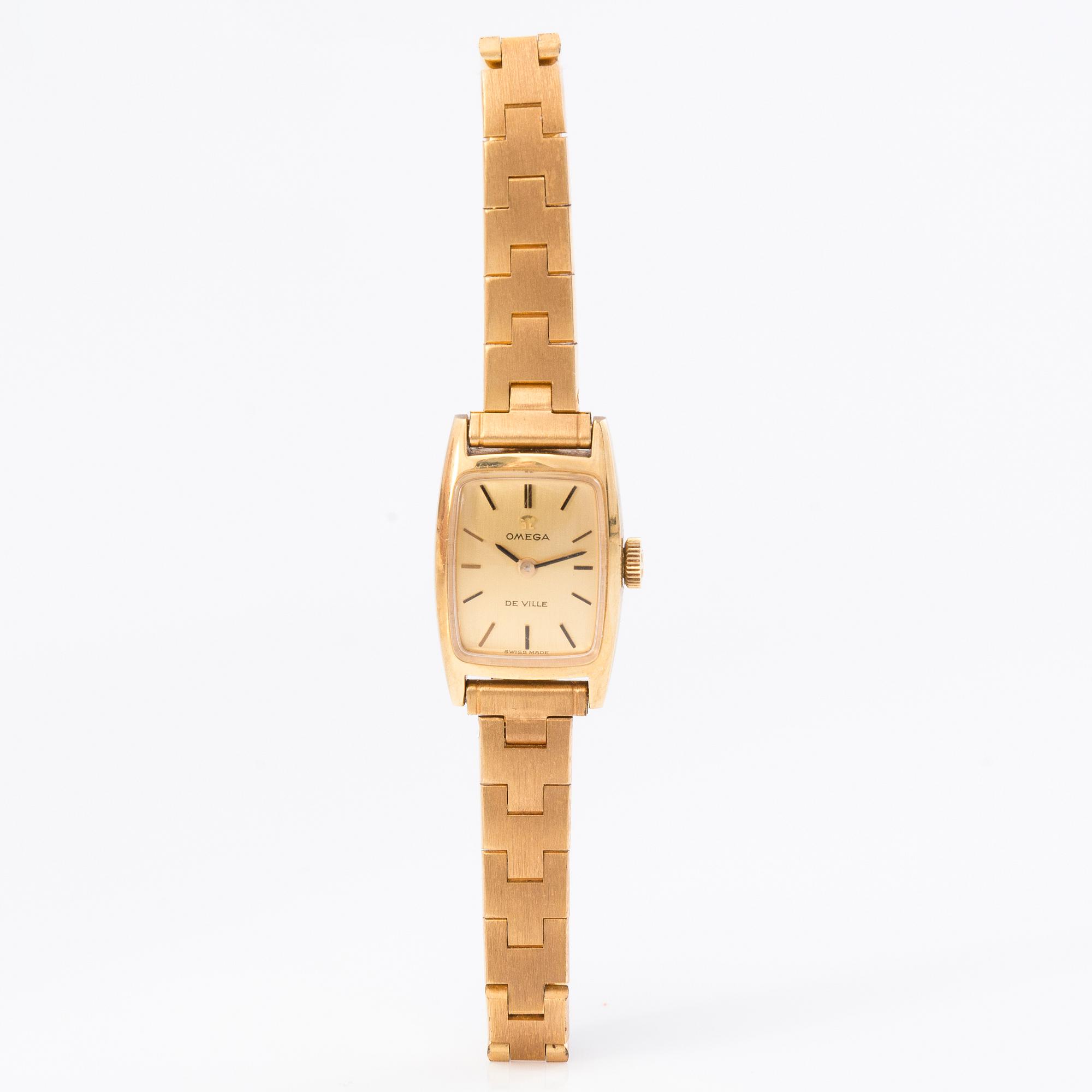 OMEGA De Ville, rannekello, 14K kultaa, kullattu terästä, 16x14 mm.