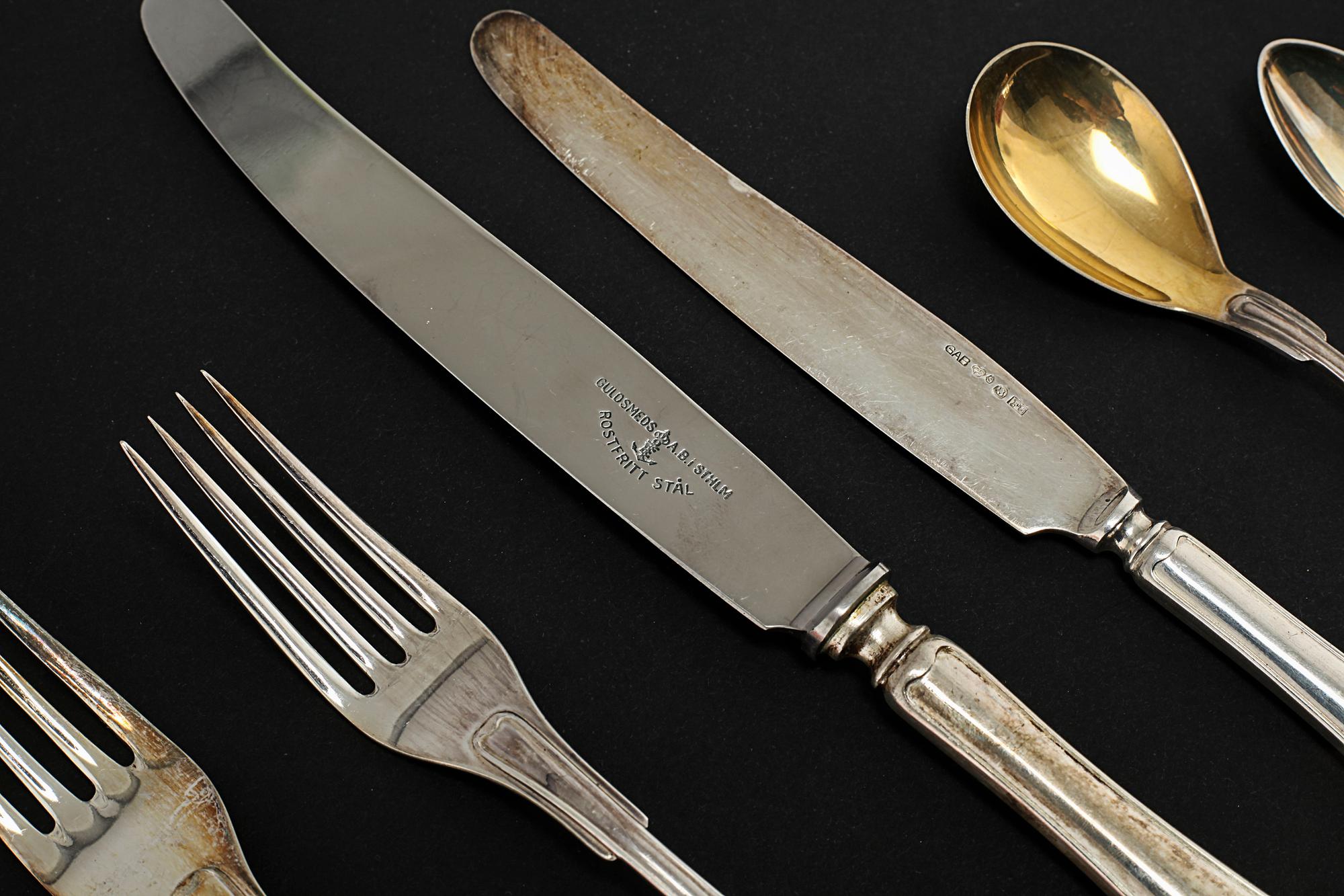 A Swedish silver flatware 92-piece service, maker's mark GAB, Stockholm, 1930/40s.