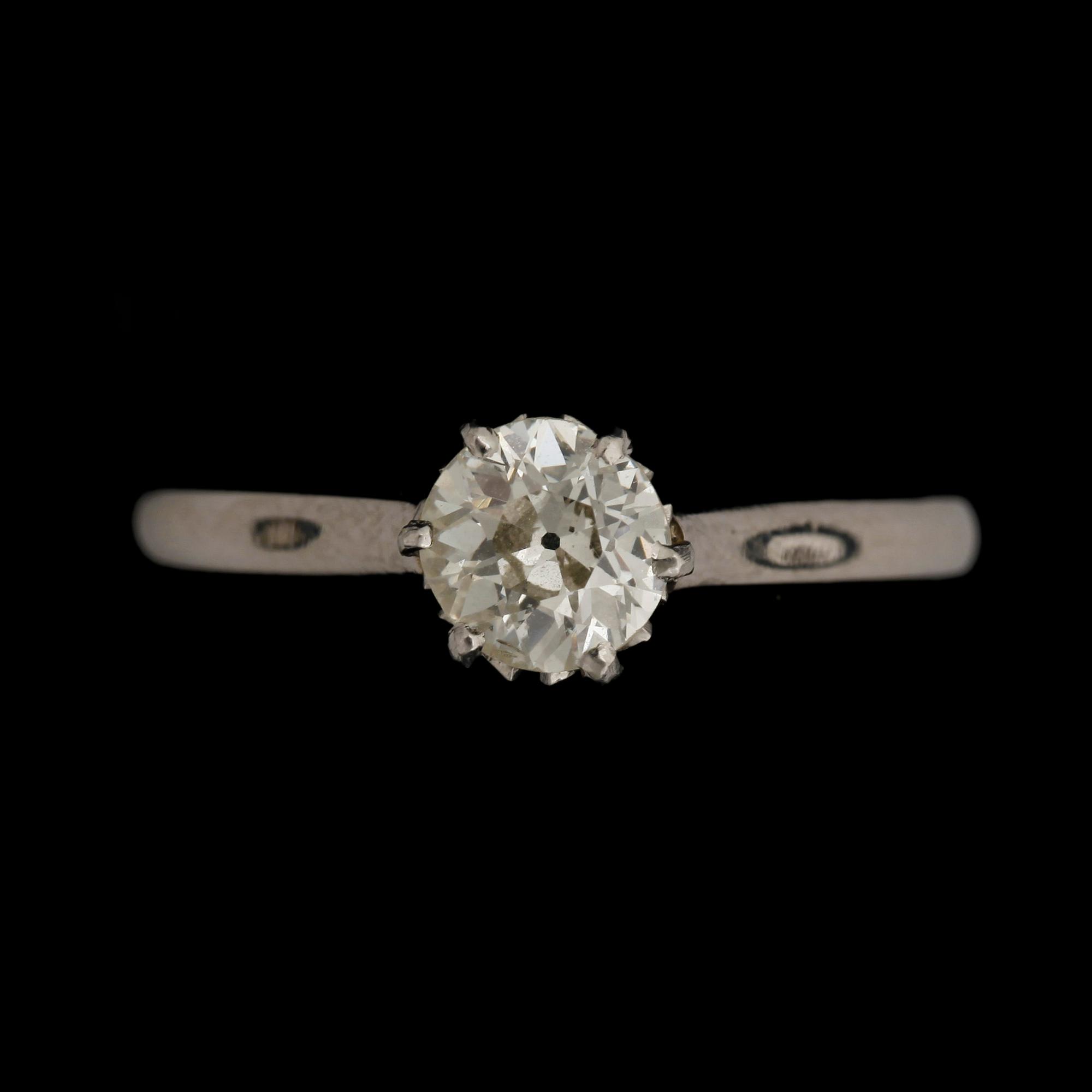 ENSTENSRING, vitguld 18k, gammalslipad diamant, Erik Thomassons Guld, Stockholm, troligen 1948. Vikt ca 2 gram.