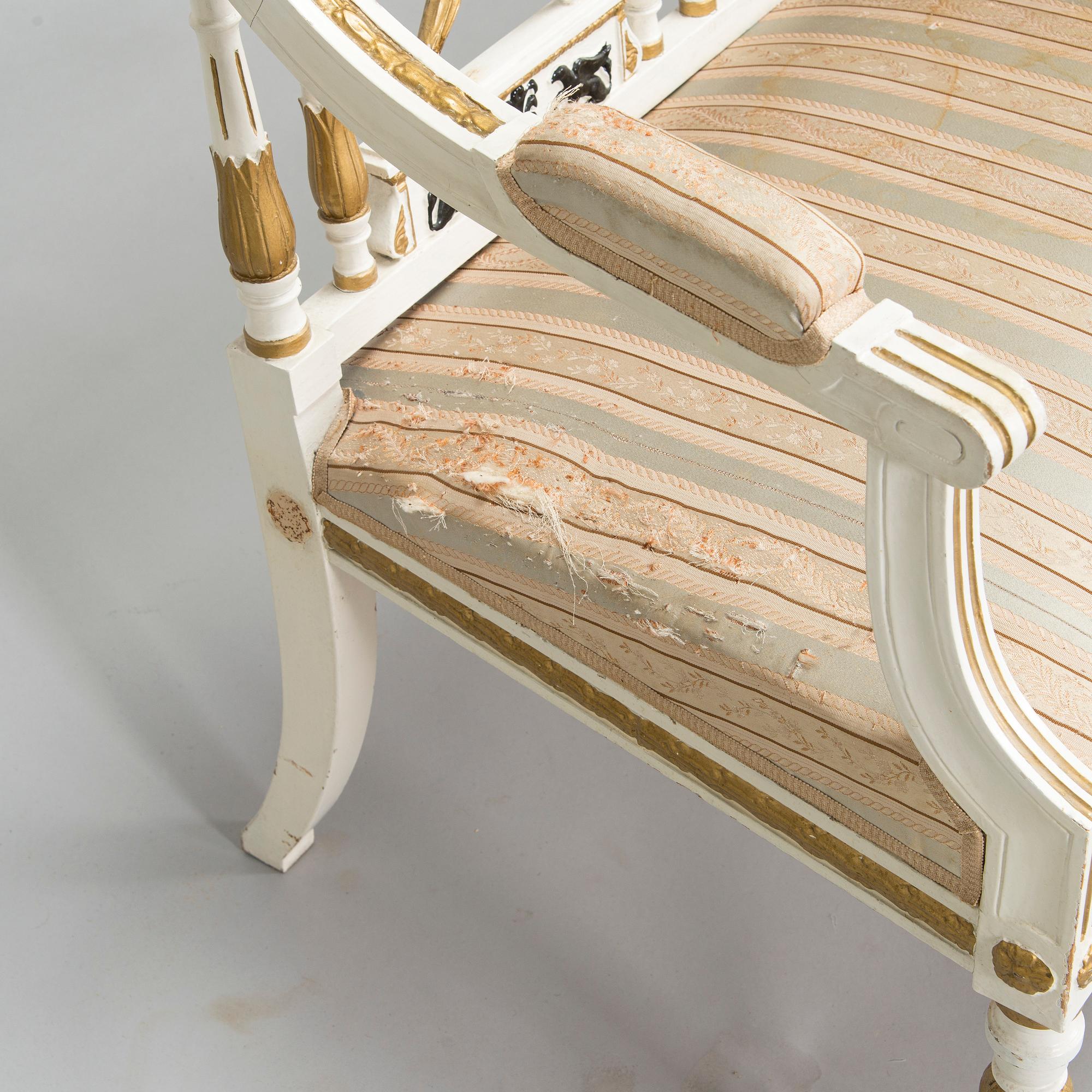 A late Gustavian style sofa and four chairs, early 20th century.