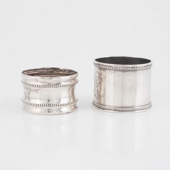 A set of five silver napkin rings, including Russia, circa 1900.