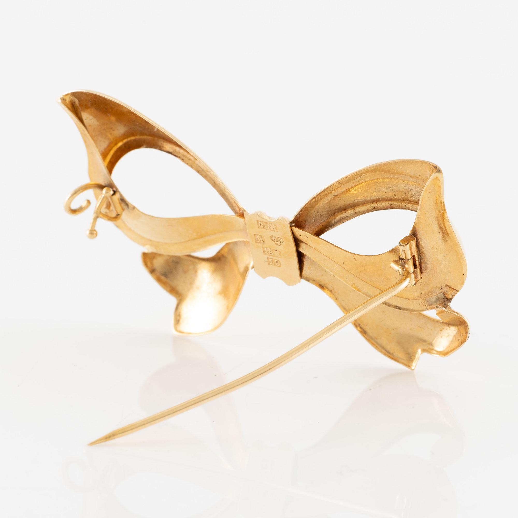 Brooch, 18K gold, bow.