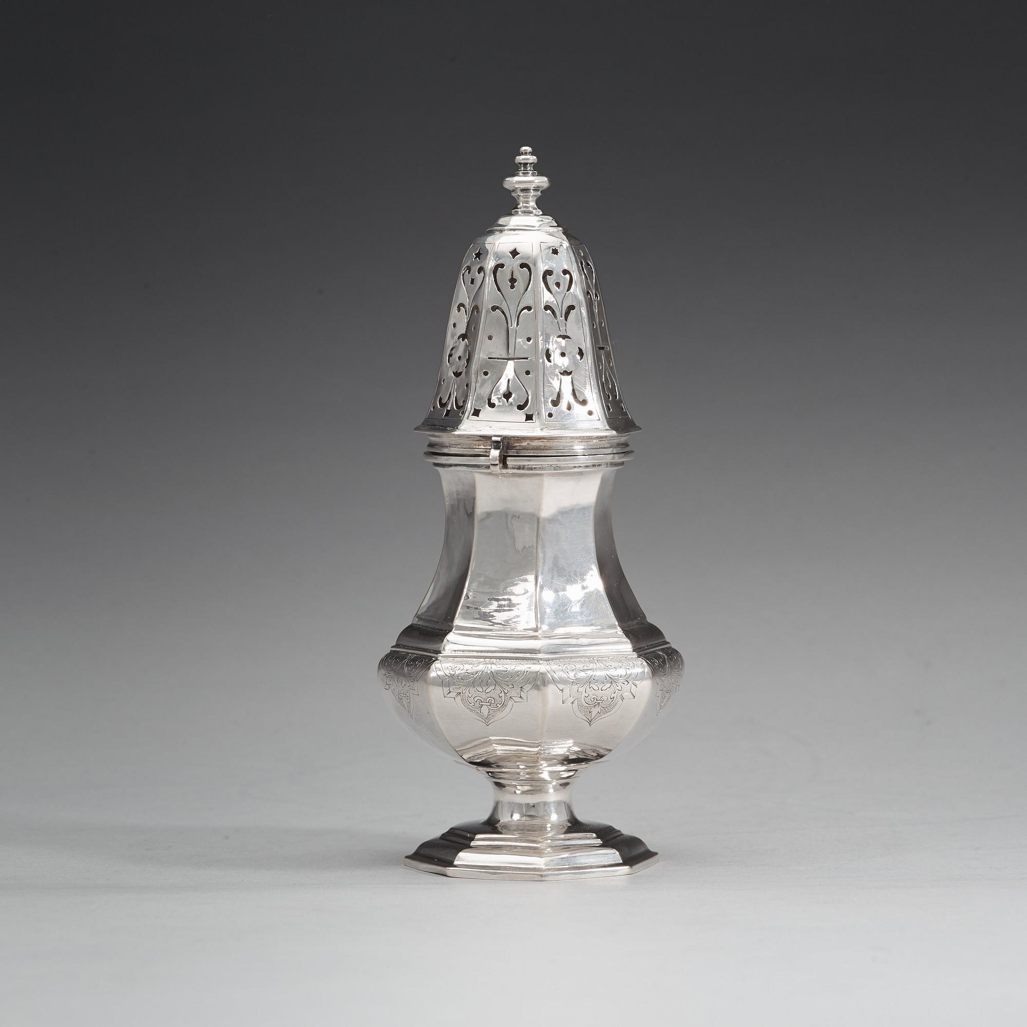 A Swedish 18th century silver sugar-caster, marks of Magnus Myrman, Norrköping (1706-1730).