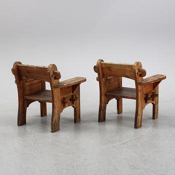 David Rosén, a pair of "Berga" pine armchairs, Nordiska Kompaniet, Sweden 1940's.