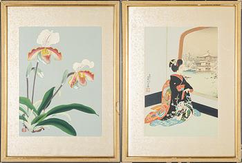 Träsnitt, två stycken, Ikeda Zuigetsu och Hasegawa Sadanobu III.