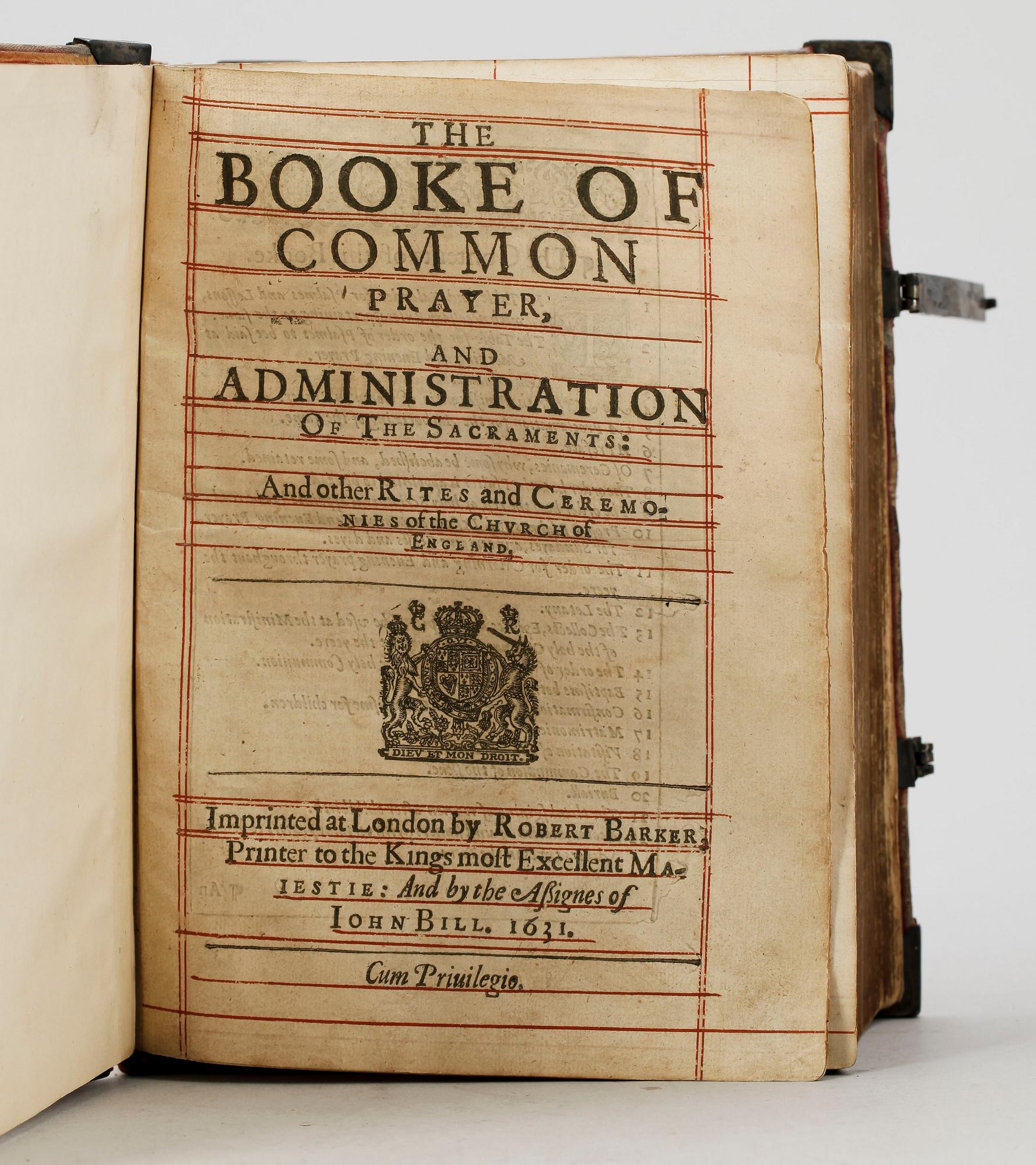 BÖNBOK MED BIBEL, "The Booke of Common prayer and administration of ...", Robert Barker/John Bill London 1631.