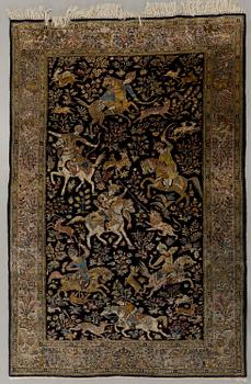 An old sik Ghom carpet ca 210 x 140 cm.