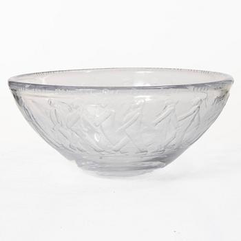 Erik Höglund, an engraved glass bowl "The Emperor's New Clothes", model H 838, Boda 1950s.