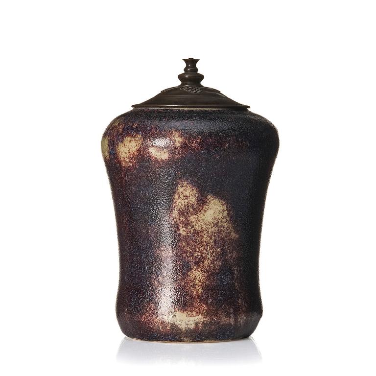 a porcelain urn with patinated bronze lid, Royal Copenhagen, Denmark 1921.