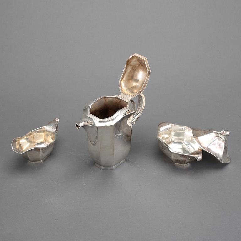 KAFFESERVIS, 3 delar. Silver, GAB Stockholm 1938. Tot ca 930 g.