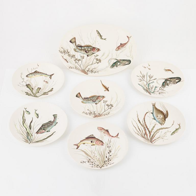 Fish service, 7 pieces, earthenware, "Fish", Johnson Bros, England.