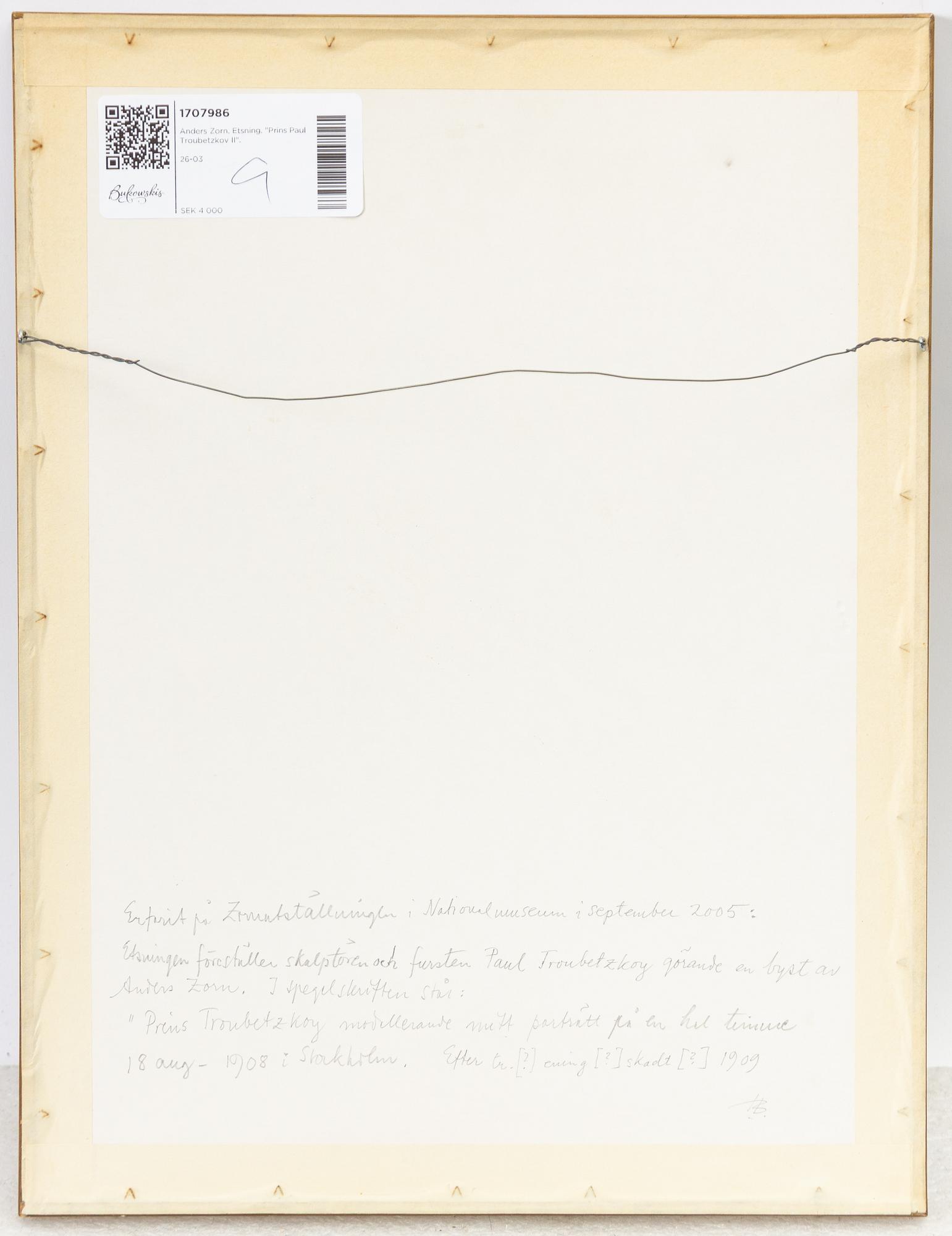 Anders Zorn, "Prins Paul Troubetzkov II".