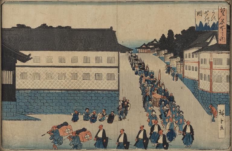 Ando Utagawa Hiroshige, efter, färgträsnitt, 3 st, Japan, tidigt 1900-tal.