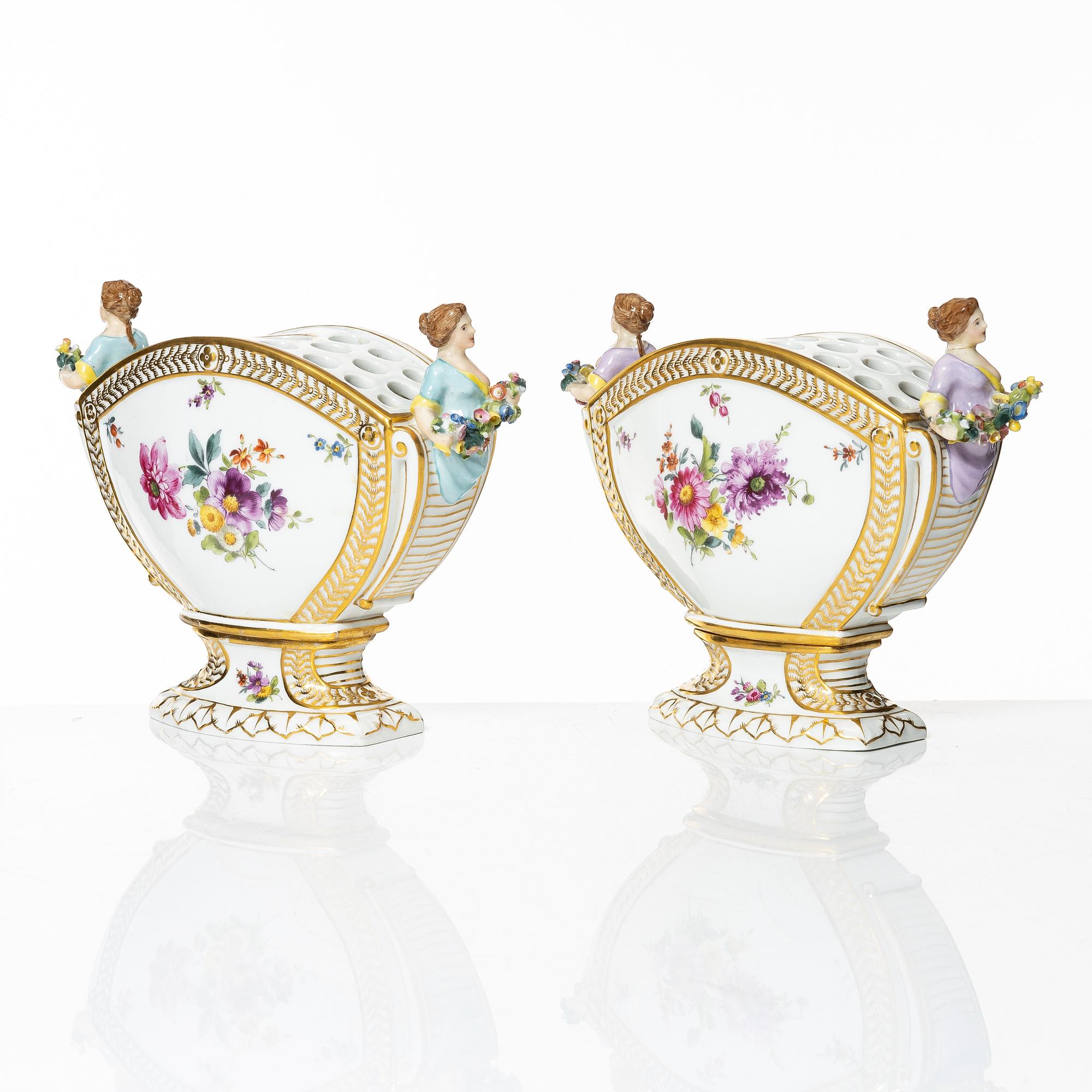 Royal Copenhagen, a pair of tulip vases, 'Saxon Flower', Denmark, 1894-1900. .