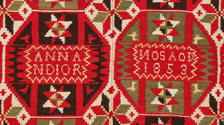 A BED COVER, flat weave, ca 183 x 134,5 cm, Scania  (Skåne) 1853.