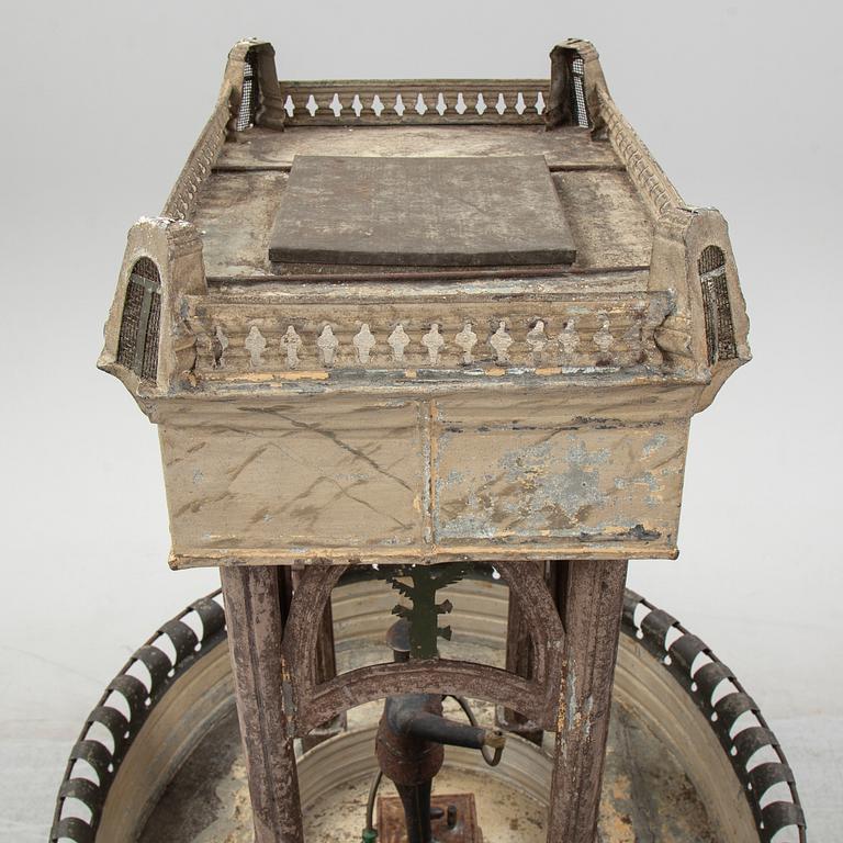 A painted and richly decorated plate garden fountain, late 19th century.