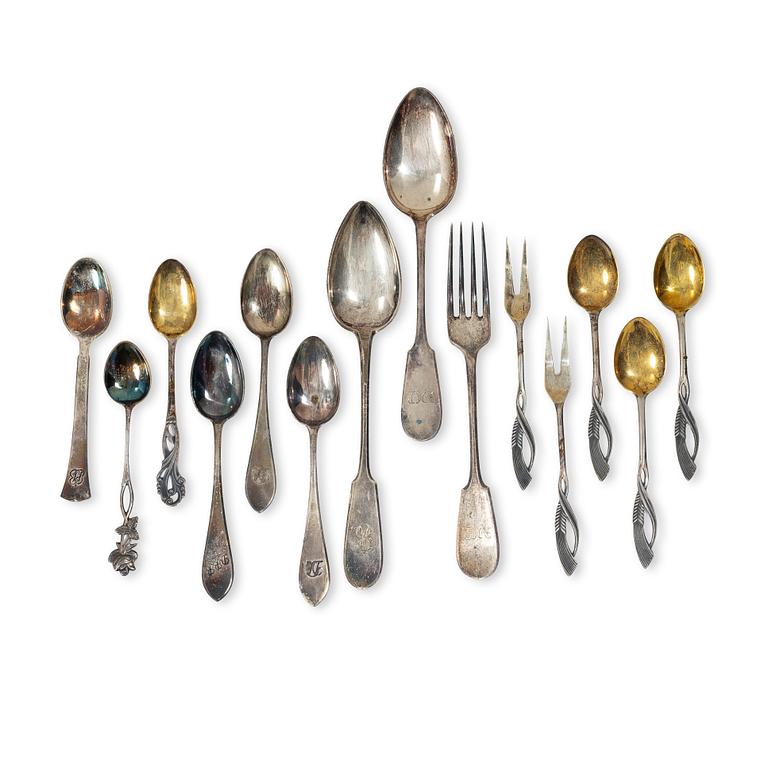 Bestick, 14 st, silver, Finland, bl a Hopeavalmiste, Helsingfors 1959.