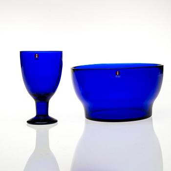 SKÅL samt 9 st VINGLAS, glas, "Verna" Kerttu Nurminen, Iittala, 1900-talets slut.
