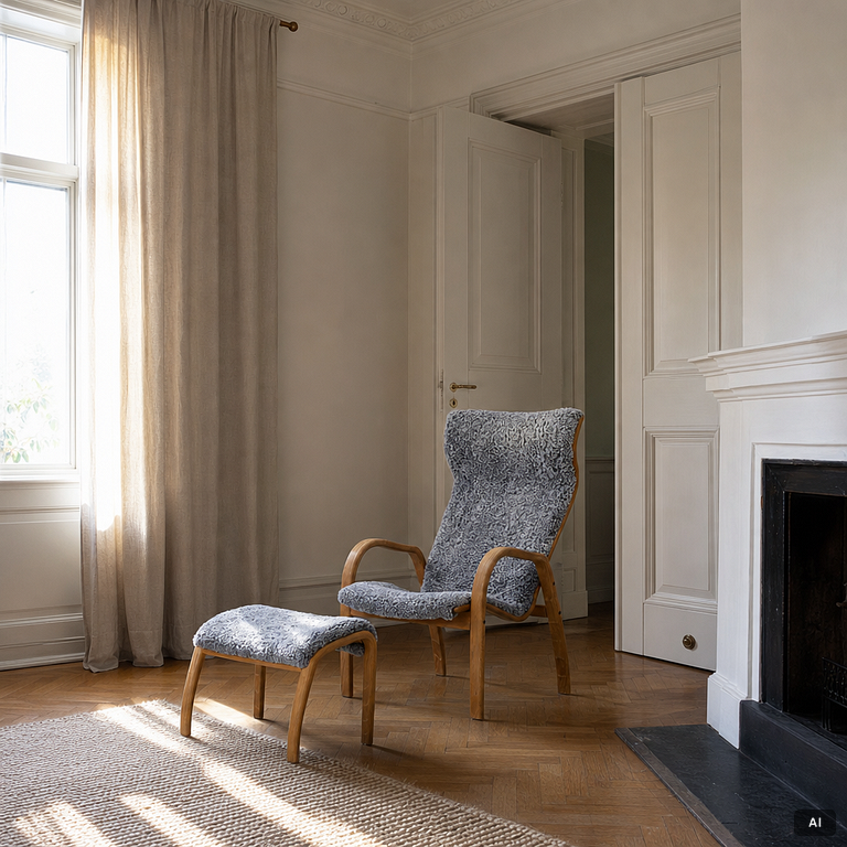 Jan Ekström, armchair with footstool "Gazelle", Conform, 21st century.